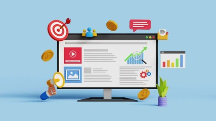 Wall Mural - seo optimization, digital marketing, web analytics and social media concept. strategy and planning o