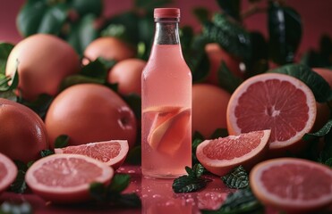 Wall Mural - Pink Grapefruit Drink With Fresh Mint and Ice