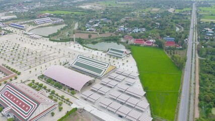 Wall Mural - Aerial top view of Wat Phra Phuttha Saeng Tham temple in Saraburi City, Thailand. Tourist attraction landmark.