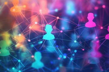 Fototapete - Abstract image featuring a vibrant network of people connected by lines and nodes, representing the interconnectedness of digital communities. Generative AI