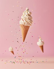 The infographic design depicts ice cream with colorful sprinkles, set against a minimal summer background. Food deconstructed and styled.