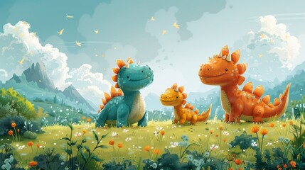 Wall Mural - background for kids with dinosaurs