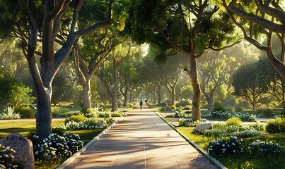 Poster - Tranquil Walkway Through a Sunlit Forest