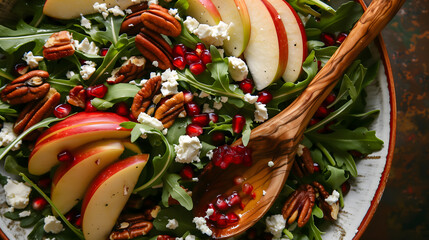 Wall Mural - Fresh Arugula Salad with Apples, Pecans, and Pomegranate