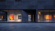 © Abdul - contemporary art gallery with a dark charcoal grey exterior, minimalist architecture, and vibrant art installations visible through large windows