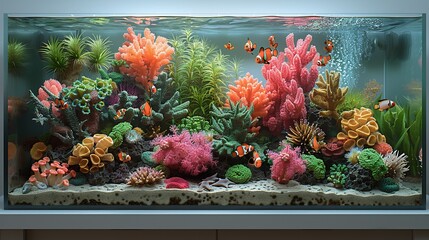 Wall Mural - Visualize modern marine aquarium designs with illustrations of coral reefs and exotic fish species. Illustration, Minimalism,