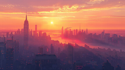 Wall Mural - A city skyline with a large building in the foreground