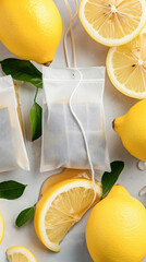 Wall Mural - A bag of tea leaves is hanging from a lemon
