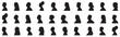© artist404 - Silhouette of People faces avatars vector collection - Set of various diverse character heads in round frames. Flat design illustrations with white background