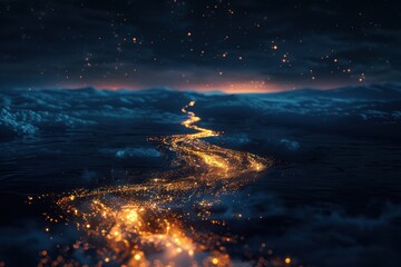 Wall Mural - A beautiful night sky with a river in the foreground