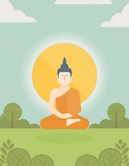 Minimalist buddha scene, flat design