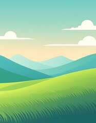 Wall Mural - Minimalist mountain scene with trees, flat design.