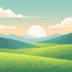 Wall Mural - Minimalist mountain scene with trees, flat design.