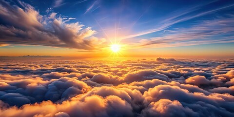 Wall Mural - romantic sunset over a sea of fluffy clouds in the sky, romantic, beautiful, sunset, clouds, sky, he