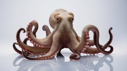 Wall Mural - close-up photo of an octopus on a white background have only 9 leg
