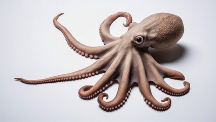 close-up photo of an octopus on a white background have only 9 leg
