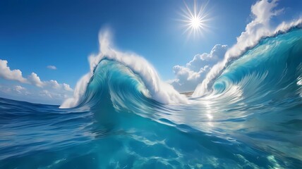 wave and water.waves on the sea with bright sun shining