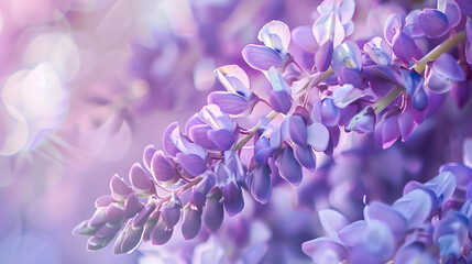 Canvas Print - Floral background with soft focus Purple acacia flowers close up : Generative AI