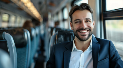 Sticker - portrait of a smiling businessman in a modern train