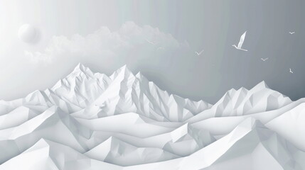 Sticker - wallpaper of landscape with mountain background, origami style