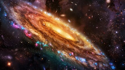 Wall Mural - a cosmic telescope zeroes in on a newly discovered galaxy, vibrant with colors against the dark back