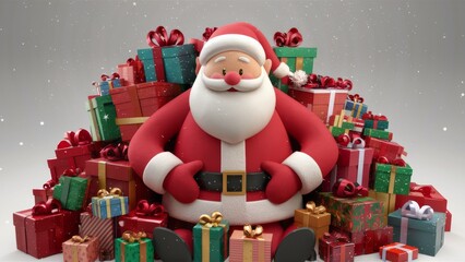 Sticker - A santa claus sitting in front of a pile of presents, AI