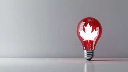 Wall Mural - Red light bulb with Canadian flag symbol on white background. Conceptual image for Canadian innovation and creativity.