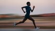 © starush - A man running in the distance with blurred background, AI