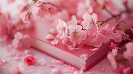 Wall Mural - A pink book with pink flowers on it. Generate AI image