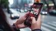 © lucas - Spotting the Lies: Hands Holding Phone with 'FAKE NEWS' on Screen