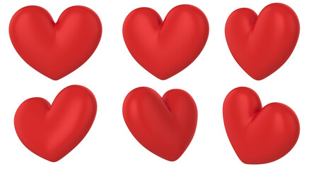 Wall Mural - set 3d red heart object isolated on white background for decoration. 3d render illustation.