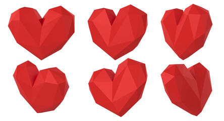 Wall Mural - set 3d red heart object isolated on white background for decoration. 3d render illustation.
