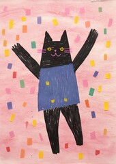 Wall Mural - A Happy cat celebrating art painting pattern.
