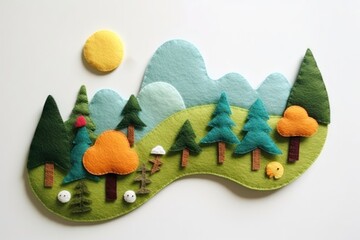 Wall Mural - Photo of felt forest on hill textile craft art