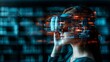 © Paul GoToMars - A woman wearing a virtual reality headset immersed in a digital data environment, showcasing the integration of VR technology and information visualization