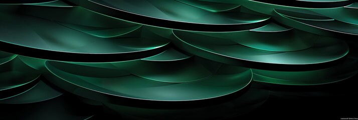 Wall Mural - super macro 3D illustration wallpaper of abstract shapes from colored glass, modern, for banner backgrounds, landing pages, 3:1,  green, black colors