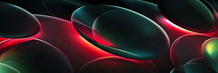 Wall Mural - super macro 3D illustration wallpaper of abstract shapes from colored glass, modern, for banner backgrounds, landing pages, 3:1,  green, red, black colors