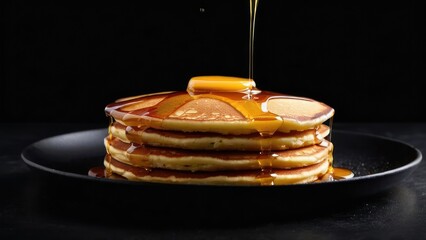 Wall Mural - Golden Pancakes with Amber Syrup - A Minimalist Delicacy