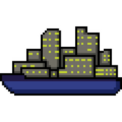 Sticker - pixel art of city on ship