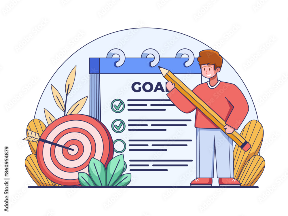 Illustration people writing a goal/plan with a checklist on a big ...