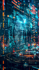 Wall Mural - a computer screen with a blue circle with a fingerprint in the middle