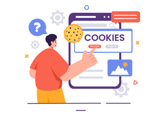 Wall Mural - Internet Cookies Technology Vector Illustration with Tracking Cookie Records of Browsing Activity on a Website in a Flat Cartoon Style Background