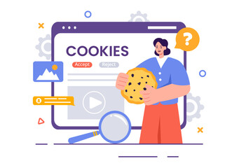 Wall Mural - Internet Cookies Technology Vector Illustration with Tracking Cookie Records of Browsing Activity on a Website in a Flat Cartoon Style Background