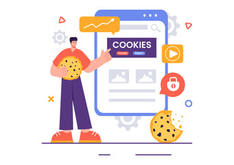 Wall Mural - Internet Cookies Technology Vector Illustration with Tracking Cookie Records of Browsing Activity on a Website in a Flat Cartoon Style Background