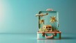 © nicole - Dream Vacation Miniature: Realistic Close-Up of Travel Setup with Hotel, Airplane, and Palm Trees in Open Suitcase