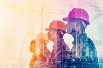 Wall Mural - diverse civil engineering team collaborating on construction projects with ai technology
