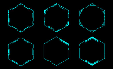 Wall Mural - hexagon futuristic frame hud. abstract geometric shape vector design for digital technology.