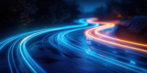 Wall Mural - Abstract Light Trails in a Dark Landscape