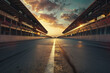 © Ikhou - ultra realistic photo of empty race track, grandstand on the sides, sunset lighting