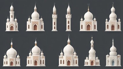 Wall Mural - Mosque a illustration, set of icons for design mosque, mosque Islamic Ramadhan, elements mosque muslim, illustration of an mosque. minaret design. church tower vector